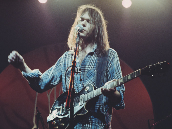 Neil Young onstage.