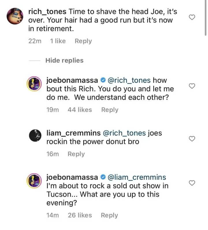 乔·邦纳马萨（Joe Bonamassa）Instagram评论
